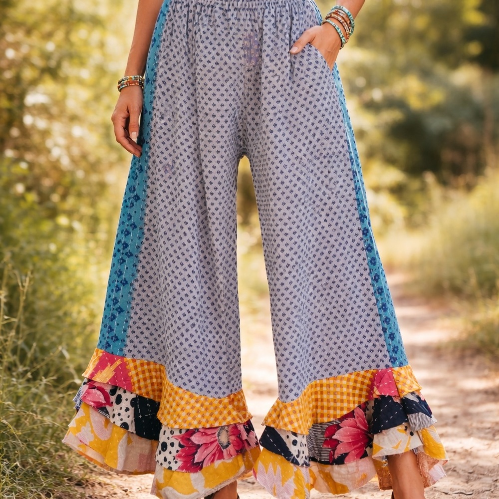 Jaded Gypsy Bohemian Patchwork Wide-Leg Pants